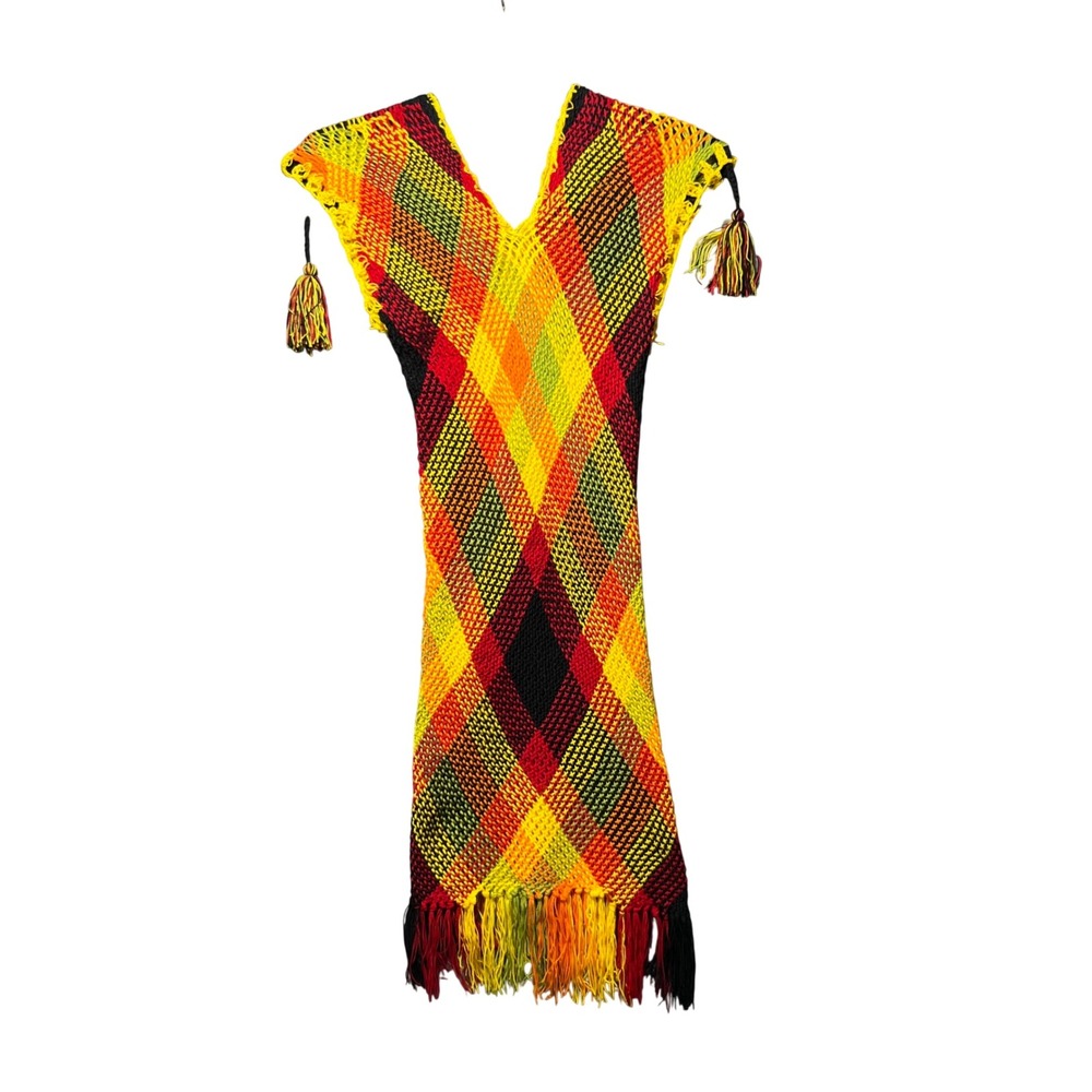 Handmade Crochet Rasta Festival‎ Dress Reggae Boho Mesh Tassel Cover Up S/M